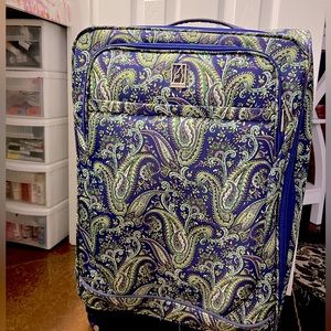 London Fog Purple and Green Paisley Suitcase